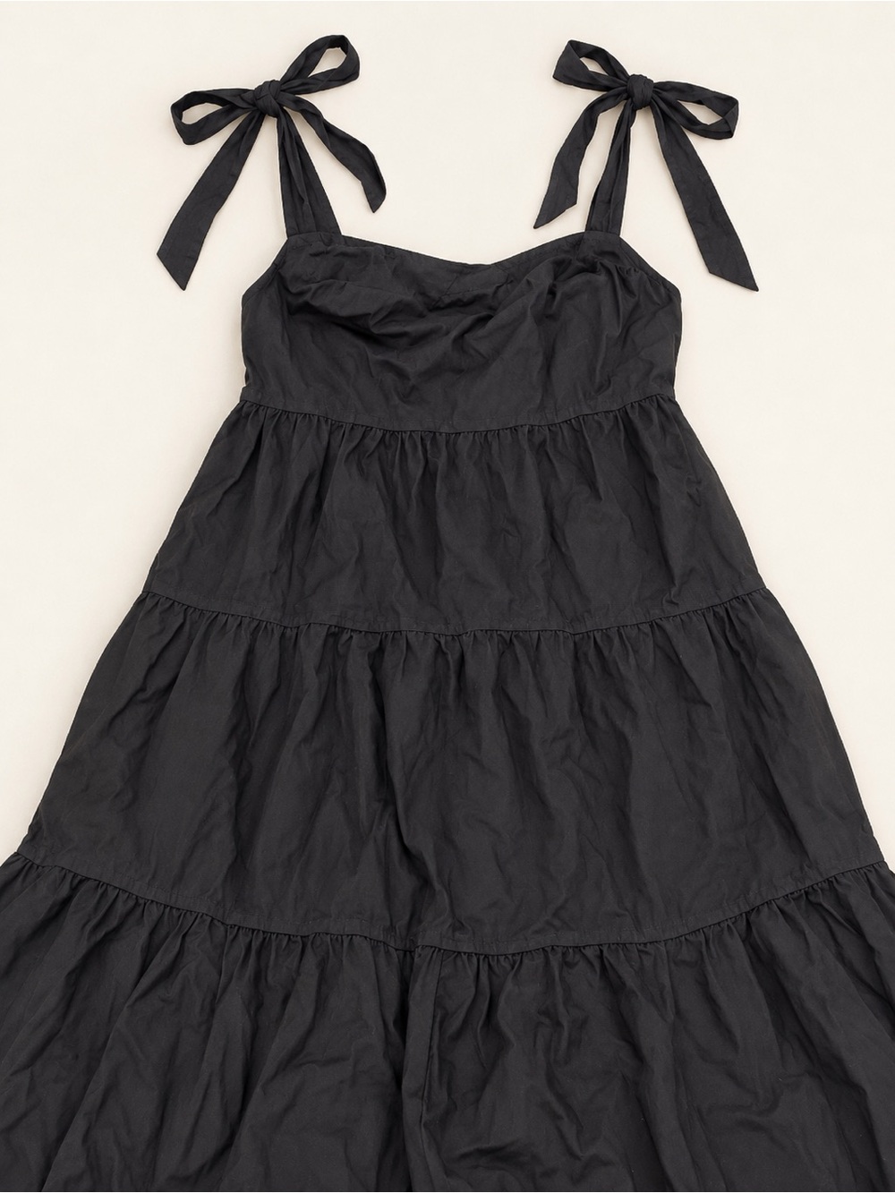 Black Tie-Shoulder Tiered Midi Dress
